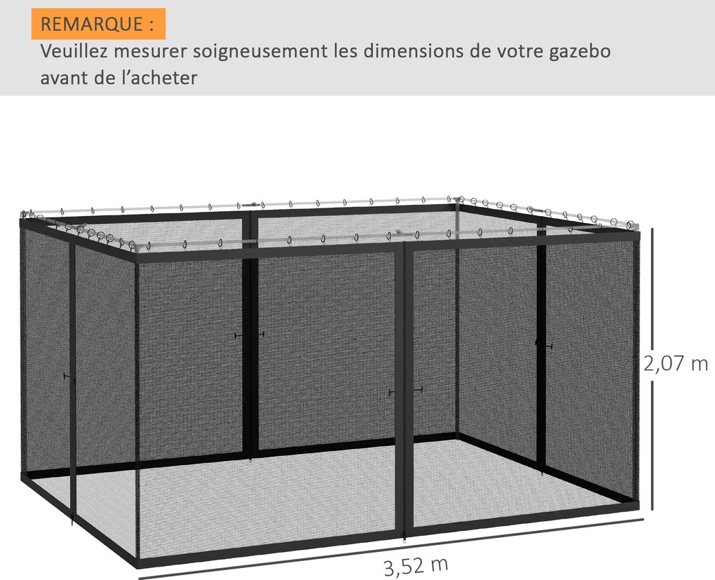 Redes mosquiteiras para tenda ou pavilhão de jardim 3 x 4 m (TENDA NÃO INCLUIDA)- conjunto de 4 redes mosquiteiras com fecho de correr + ganchos de fi