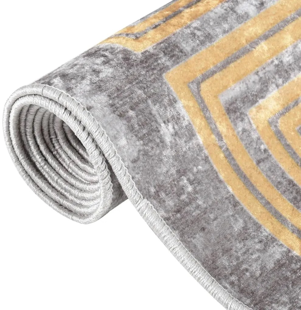 Tapete lavável antiderrapante 150x230 cm cinzento e dourado