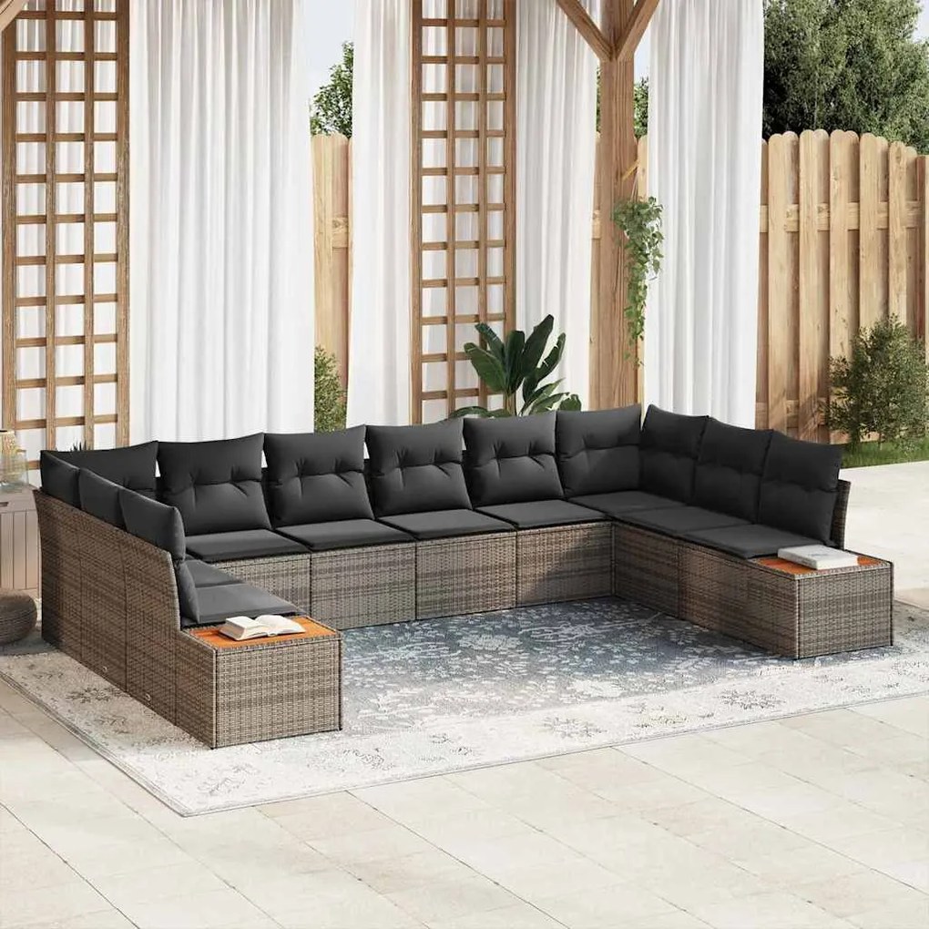 Conjunto de Sofá de Jardim com Almofadas Cinzento Vime PE Acácia