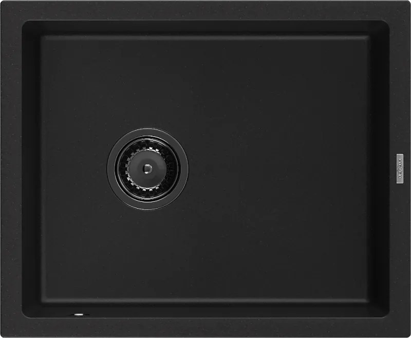 Mexen Pedro lava-loiça de granito 1-cuba 560 x 460 mm, preto, sifão preto - 6508561000-77-B