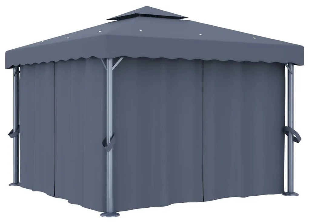 Gazebo com cortina 3x3 m alumínio antracite