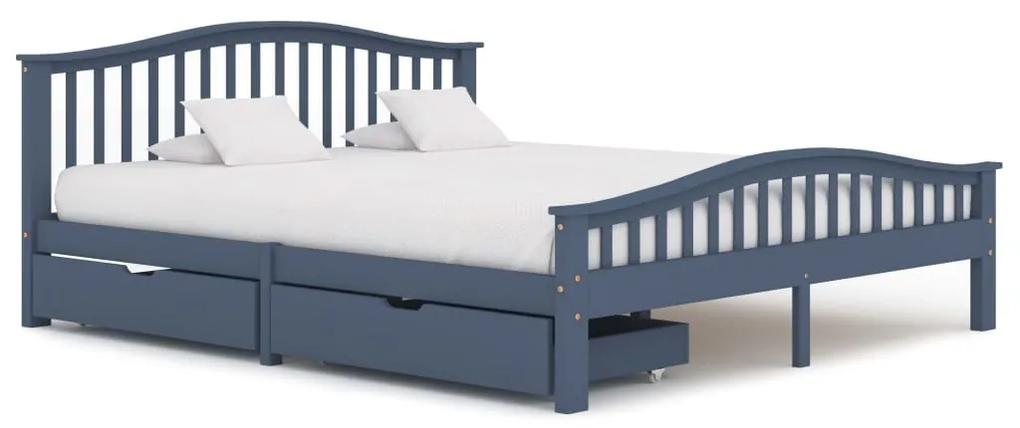Estrutura de cama c/ 2 gavetas 180x200 cm pinho maciço cinzento