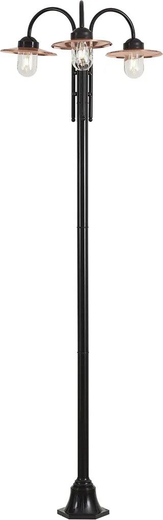 Candeeiro de Exterior Moderno Preto com Cobre 235cm 3-Luzes IP44 - Munique