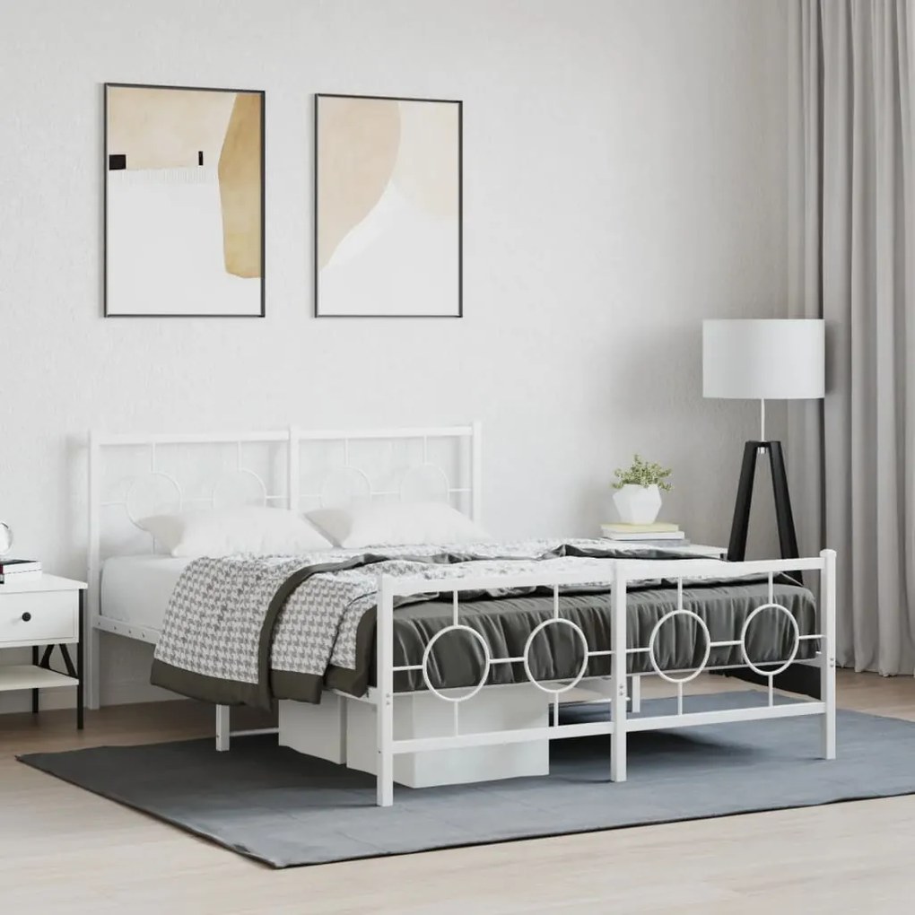 Estrutura de cama com cabeceira e pés 140x200 cm metal branco