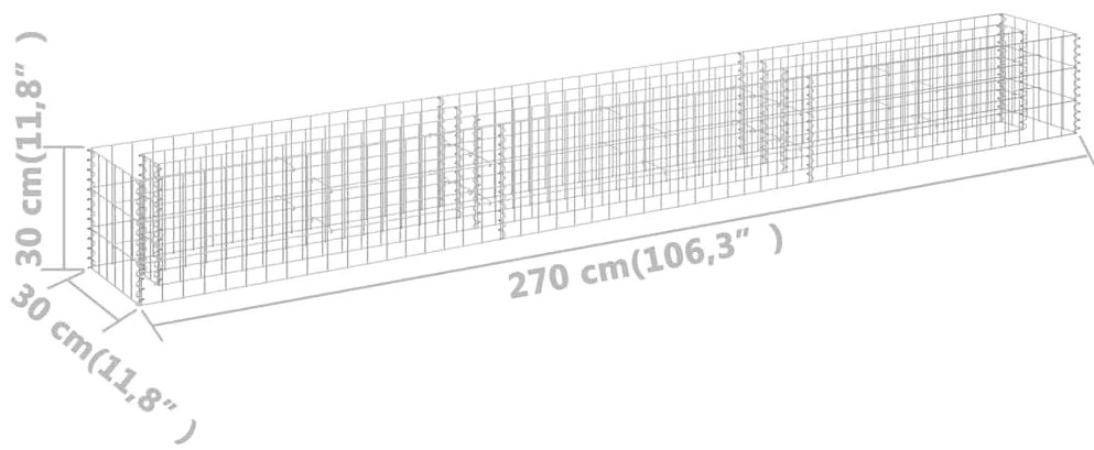 Canteiro elevado/cesto gabião 270x30x30 cm aço galvanizado