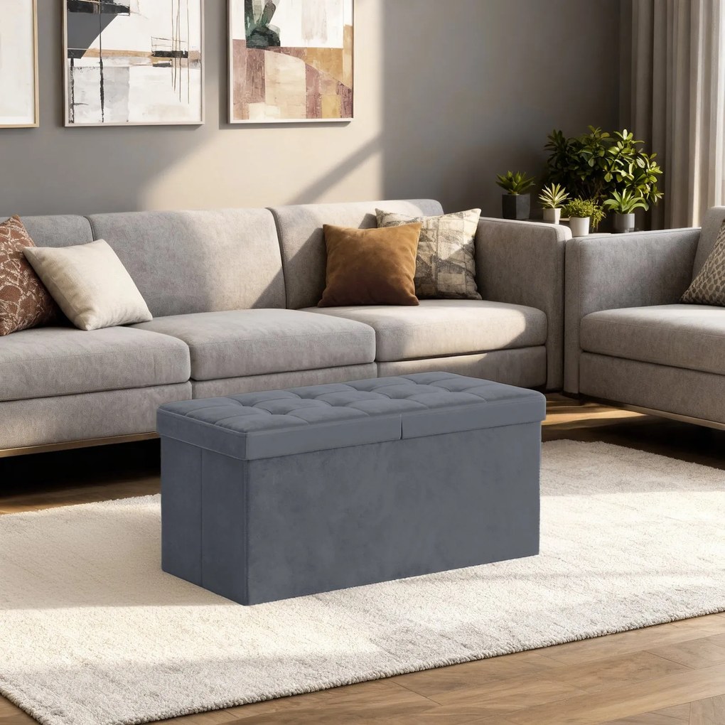 Banco com tampa, 38 x 76 x 38 cm com espaço de arrumação, para a entrada cinzento