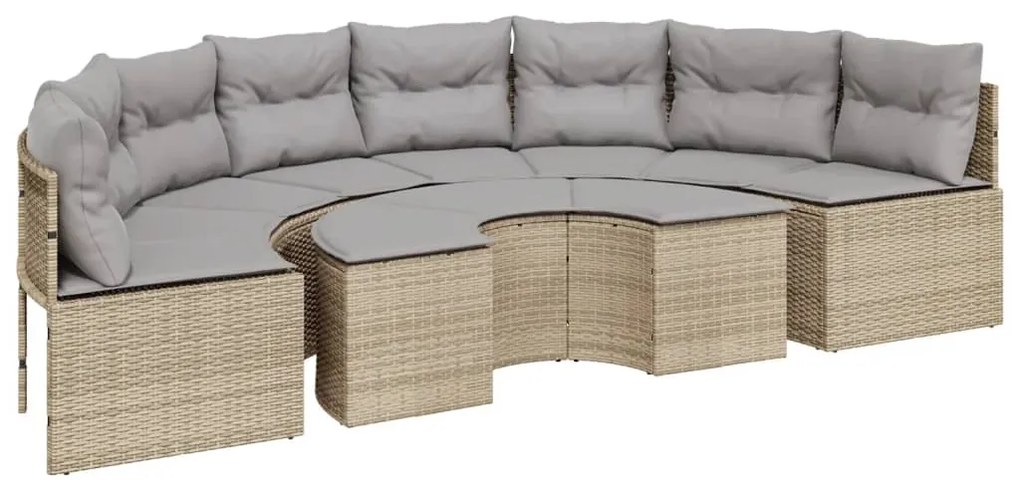 2 pcs conjunto de sofás de jardim semicircular vime PE bege