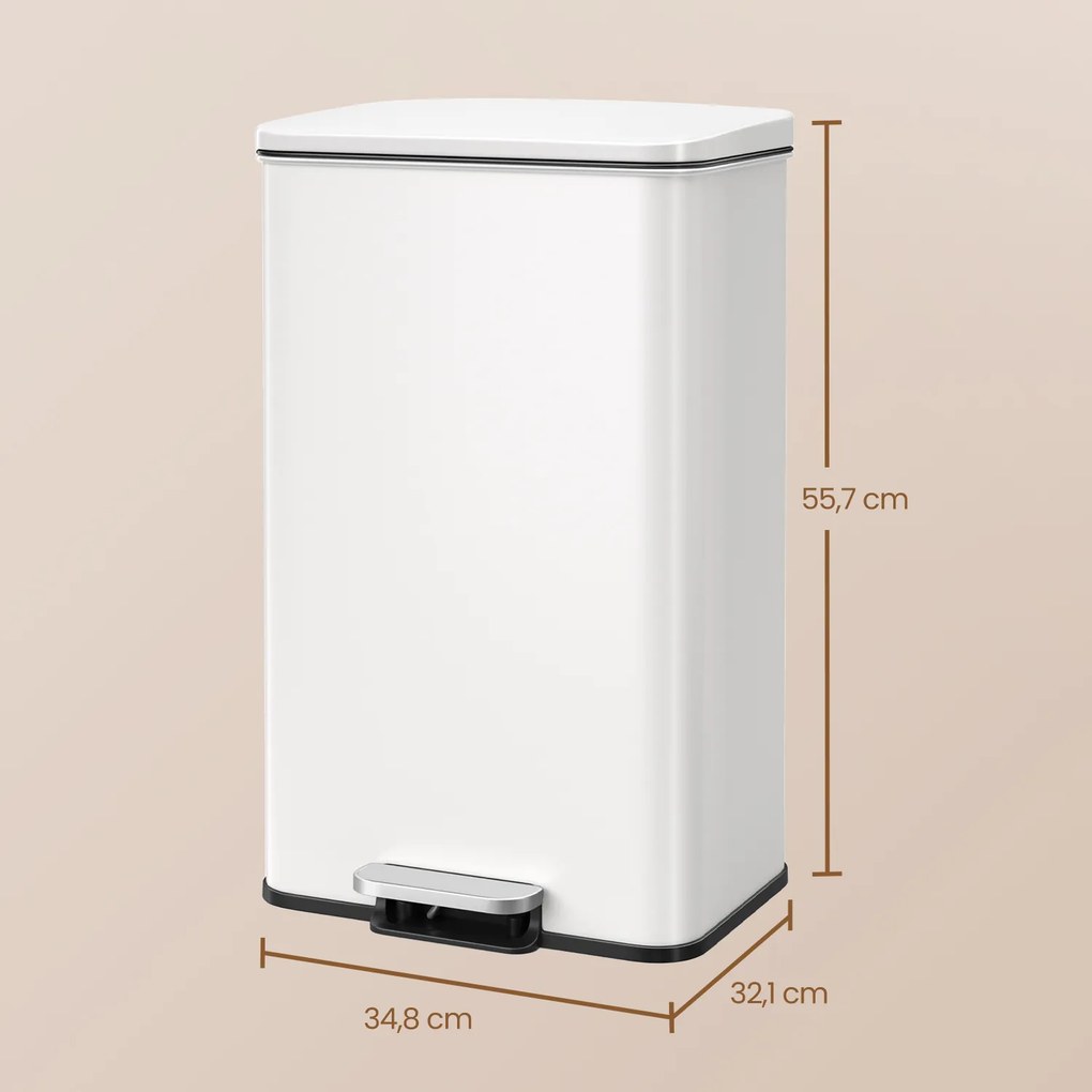 Caixote do lixo para cozinha 40 litros grande com tampa, em aço 34,8 x 32,1 x 55,7 cm branco