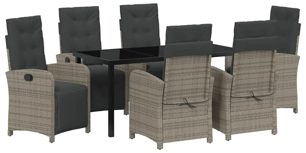 Conjunto de Jantar de Jardim com 7 Peças e Almofadas Cinza de Rattan P