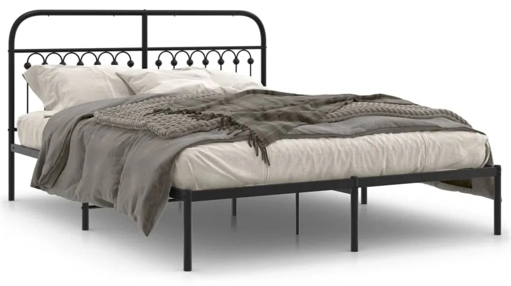 Estrutura de cama em metal com cabeceira 150x200 cm preto