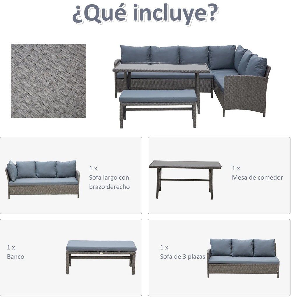 Conjunto de 4 Peças de Móveis e Vime com Almofadas Acolchoadas para Ja