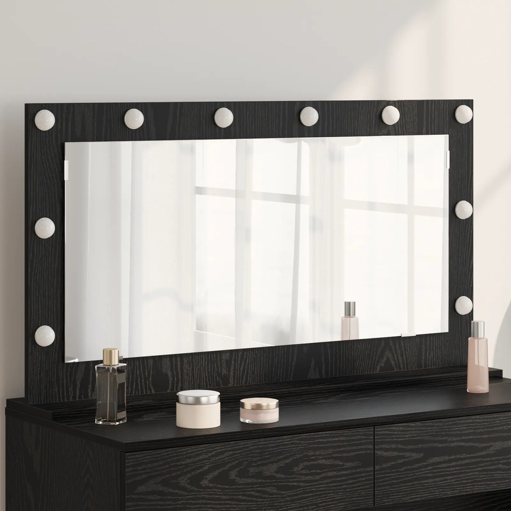vidaXL Espelho de Vanidade com Luzes LED Carvalho Preto 100x55x18 cm