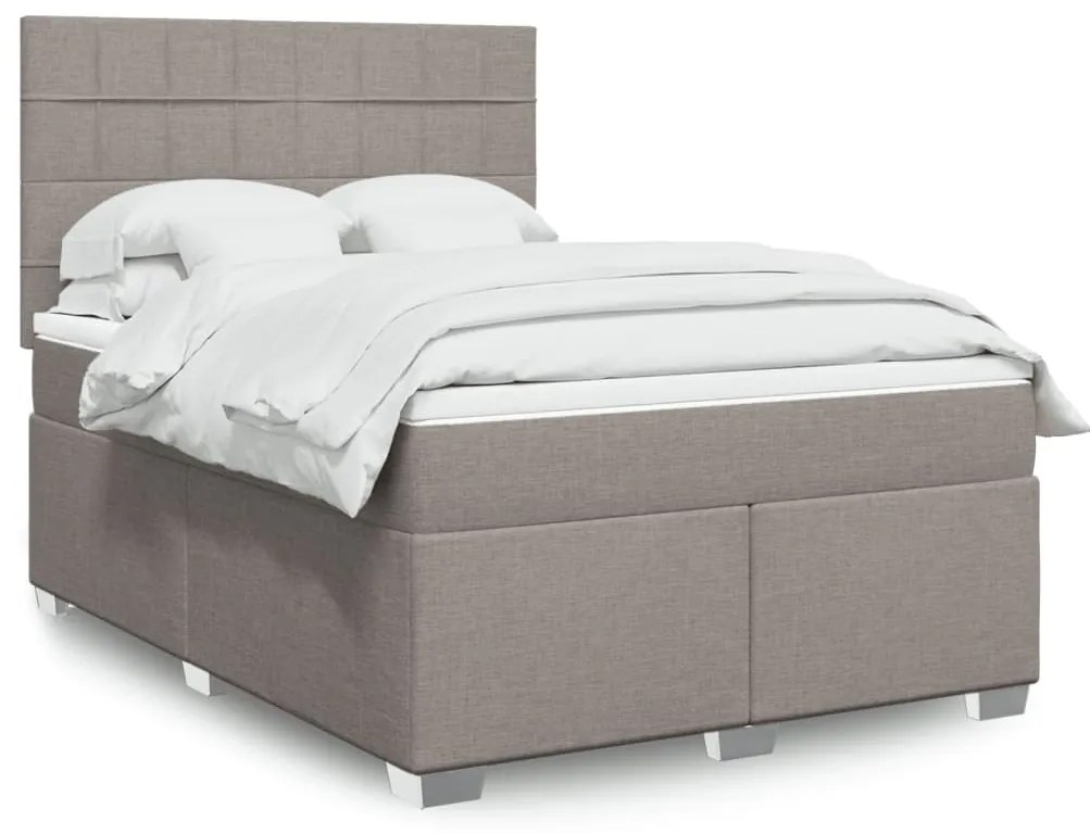 vidaXL Cama com molas/colchão 140x190 cm tecido castanho-acinzentado