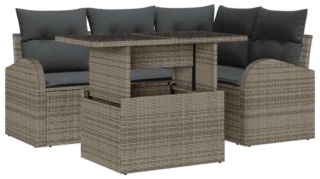 Conjunto de Sofás de Jardim vidaXL de 5 Peças com Almofadas Cinza Ratt