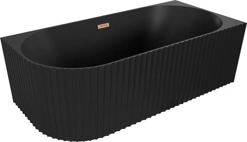 Mexen Gia banheira independente de canto flutuante direito 170 x 80 cm, preto mate, transbordo cobre escovado - 52701708071P-65