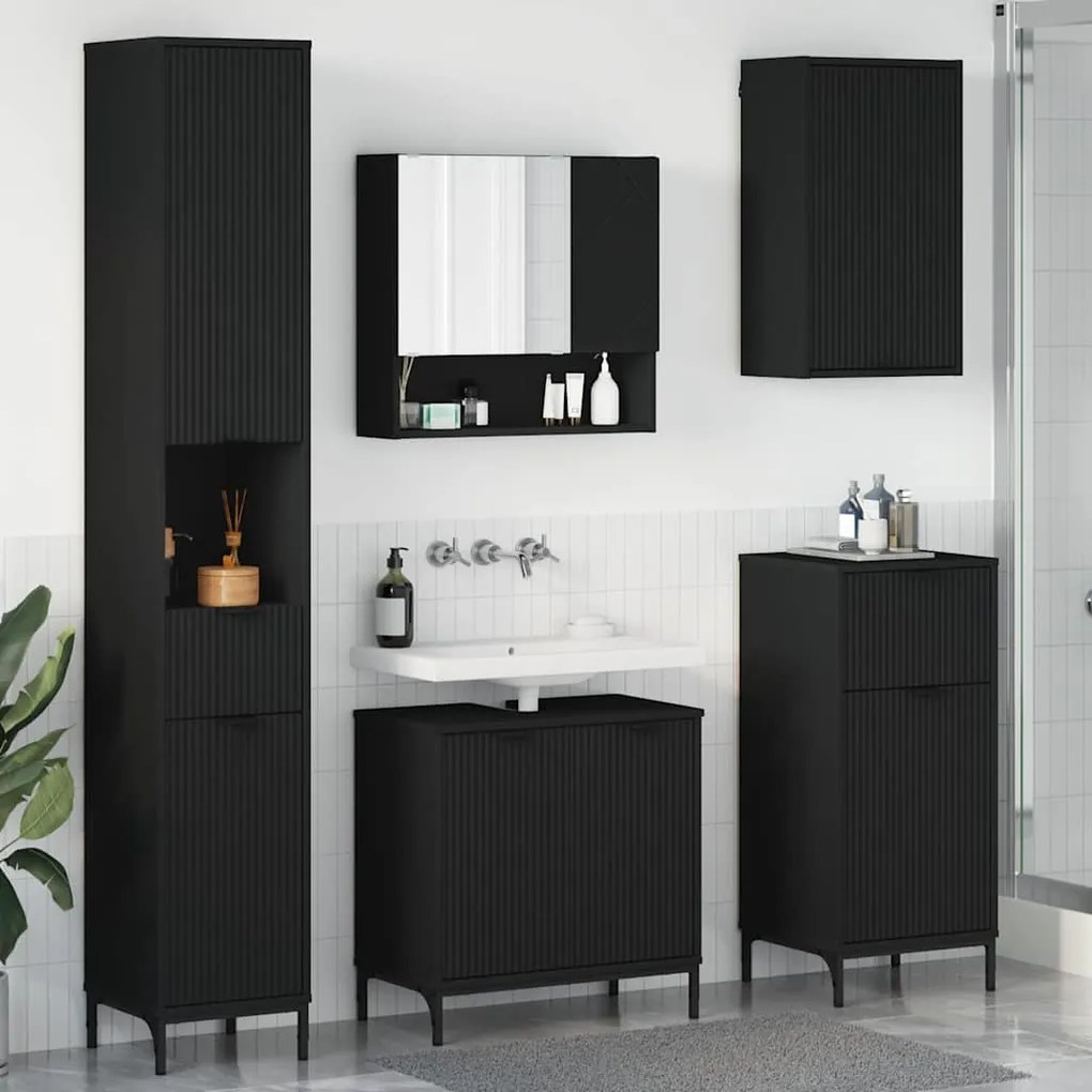 vidaXL Conjunto de Móveis para Banheiro com gaveta com porta Preto