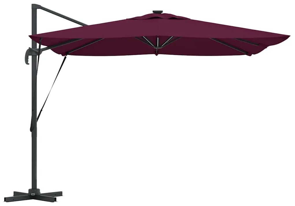 Guarda-Sol Cantilever Roma com LEDs Vermelho Bordeaux, 286 x 285 x 270