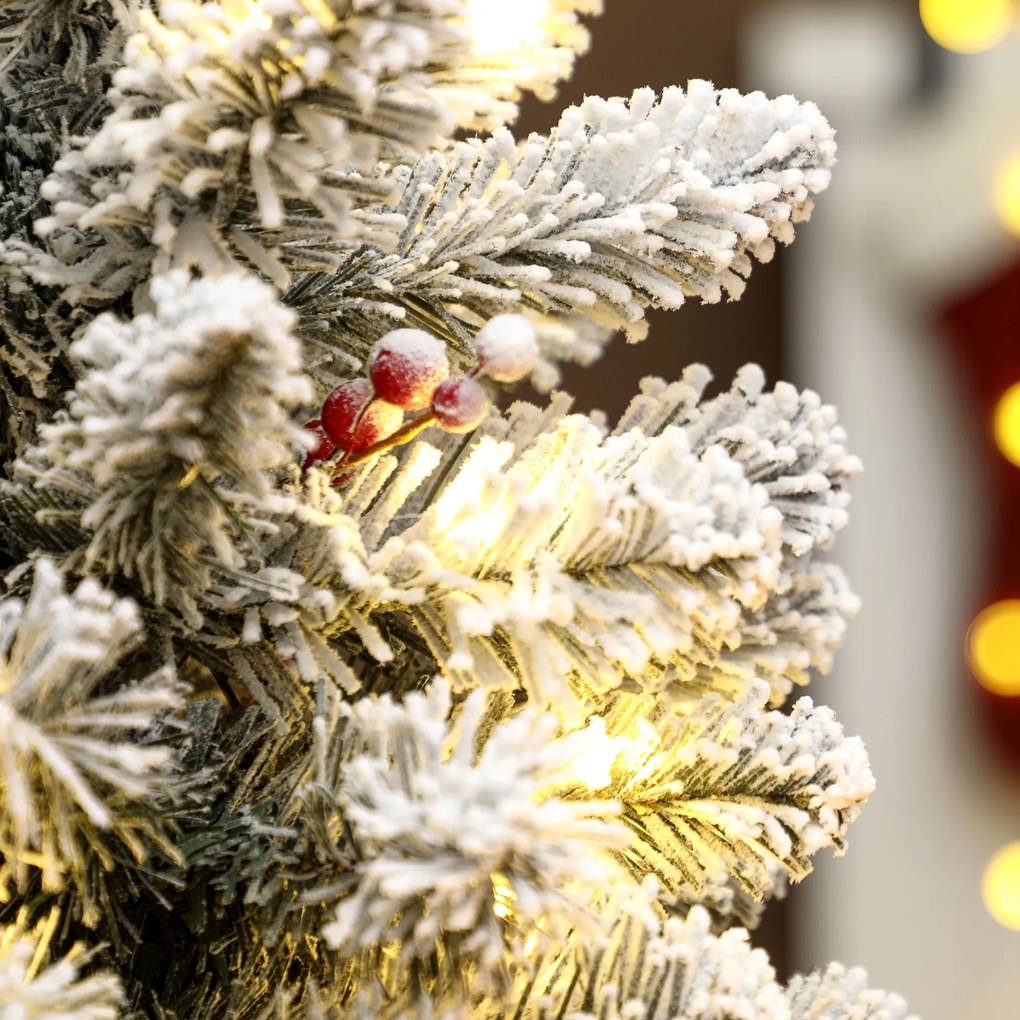 Mini Árvore de Natal Artificial com 35 Luzes LED 60 cm com 72 Ramos com Neve Pinhas Bagas e Base de Saco de Juta Ø37x60 cm Verde