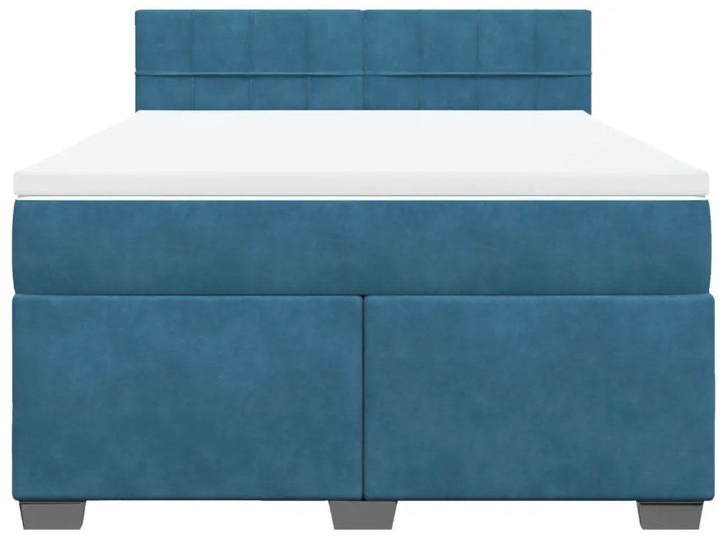 Cama boxspring com colchão 140x190 cm veludo azul