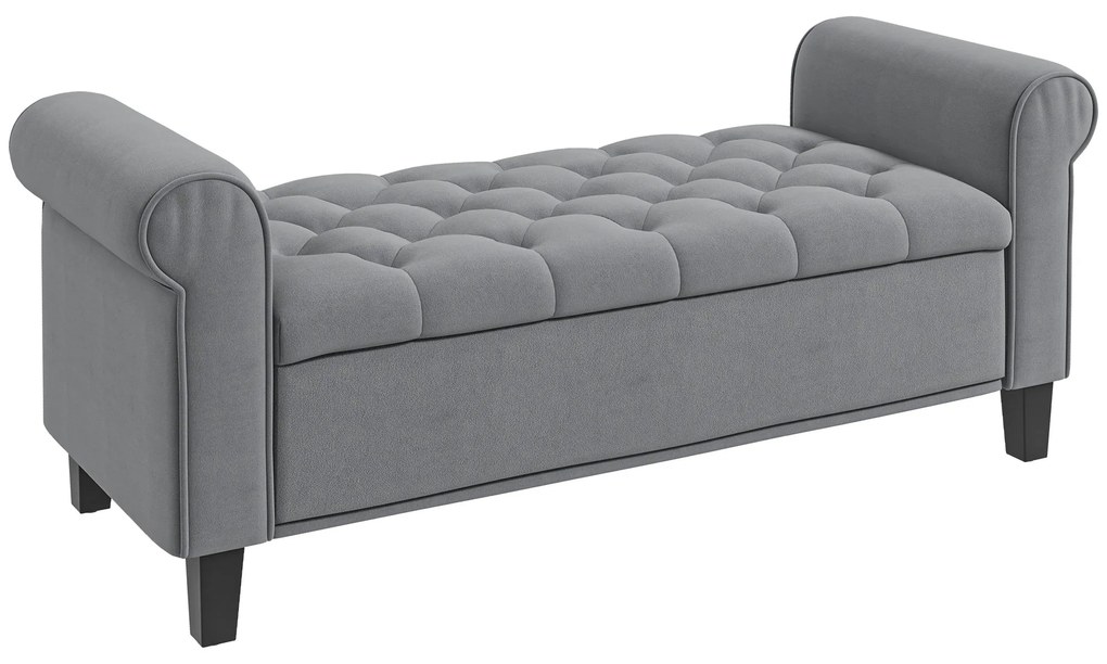 HOMCOM Banco de Apoio Estofado Banco de Cama Botões Acolchoados Veludo 126x48,5x57 cm Cinzento | Aosom Portugal