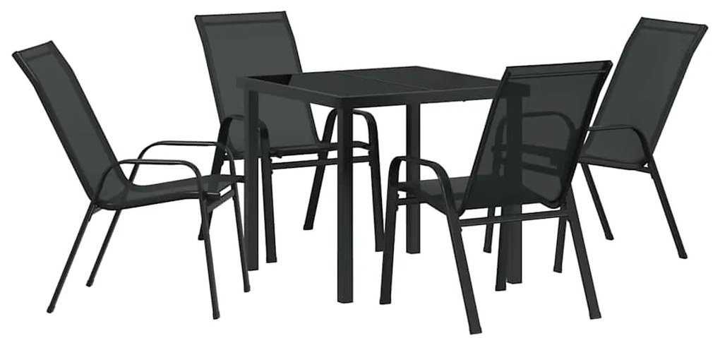 Conjunto de Jantar de Jardim 5 Peças Preto em Textilene e Aço
