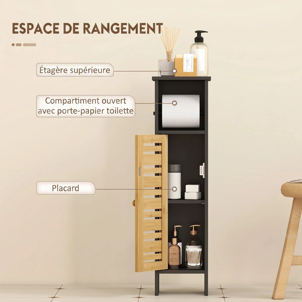 Móvel de casa de banho 21 L x 17 P x 78 A cm com suporte para papel higiénico, barra amovível, 3 níveis + saída para o papel, 78 cm de altura, bambu p