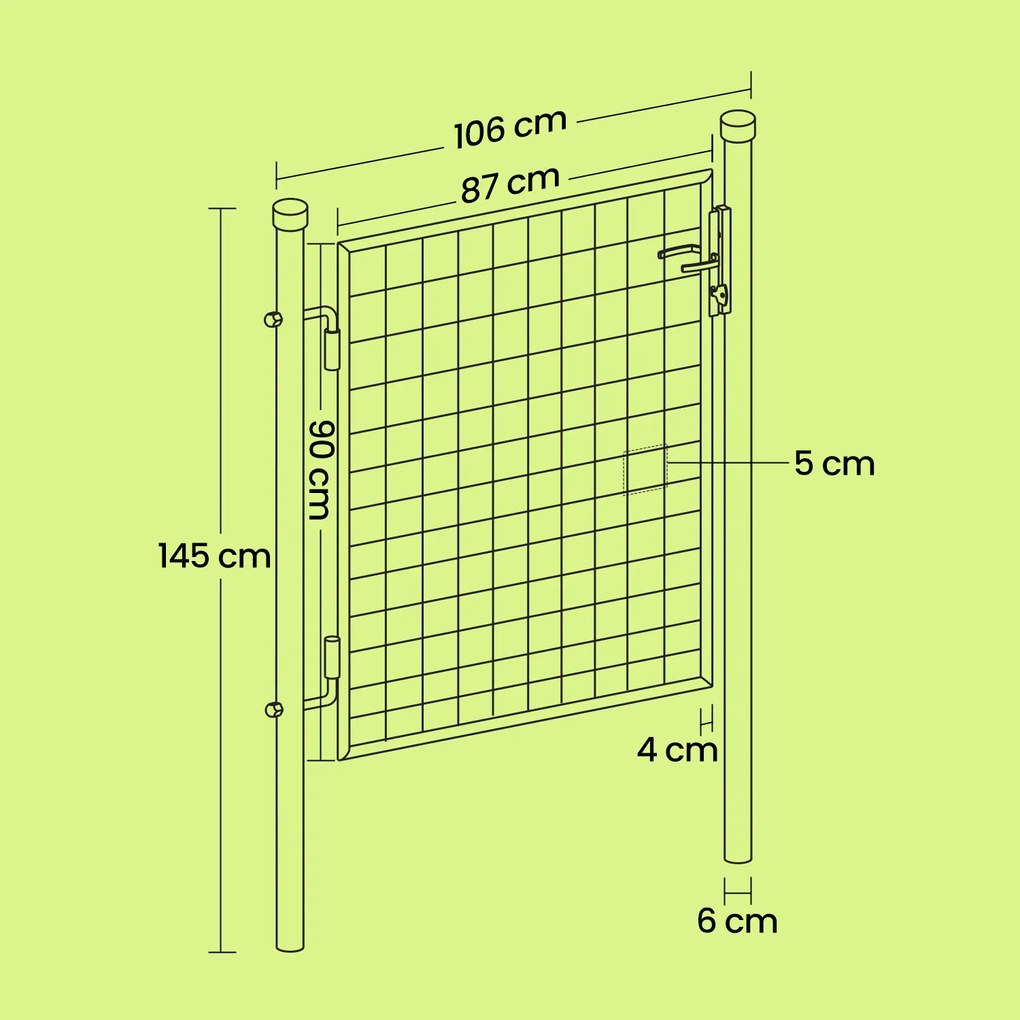 Portão de jardim, porta de jardim, aço galvanizado 106 x 6 x 145 cm Verde