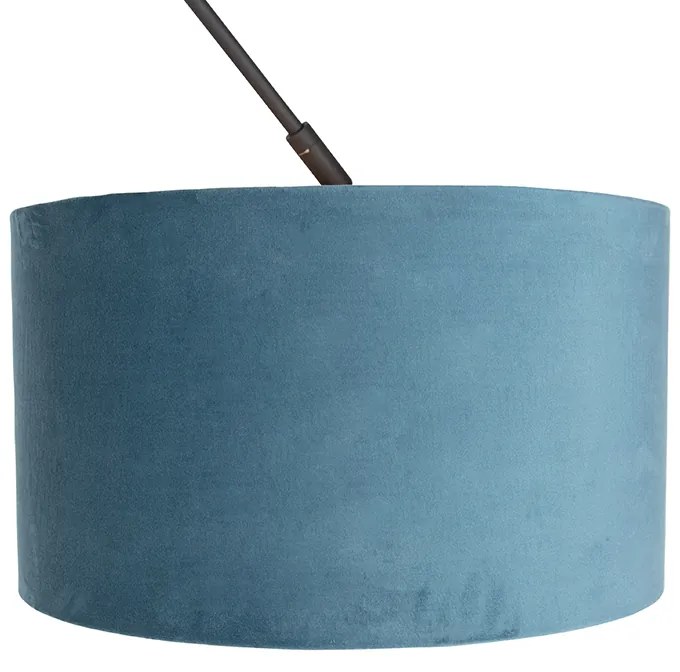 Candeeiro de suspensão preto com abajur em veludo azul com dourado 35 cm - Blitz