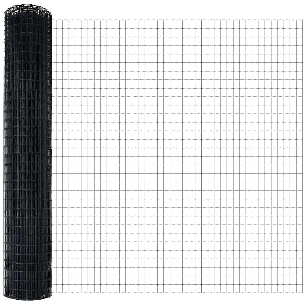 Cerca Euro com 7 Postes 1,6x10 m em Aço Galvanizado Cinza