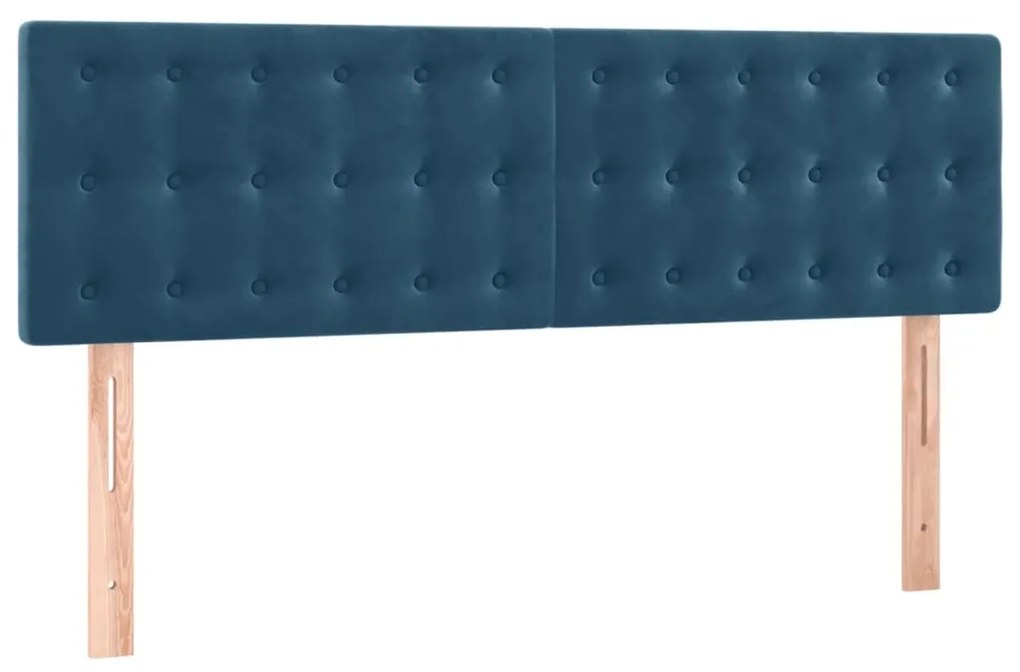 Cama box spring c/ colchão/LED 140x190 cm veludo azul-escuro