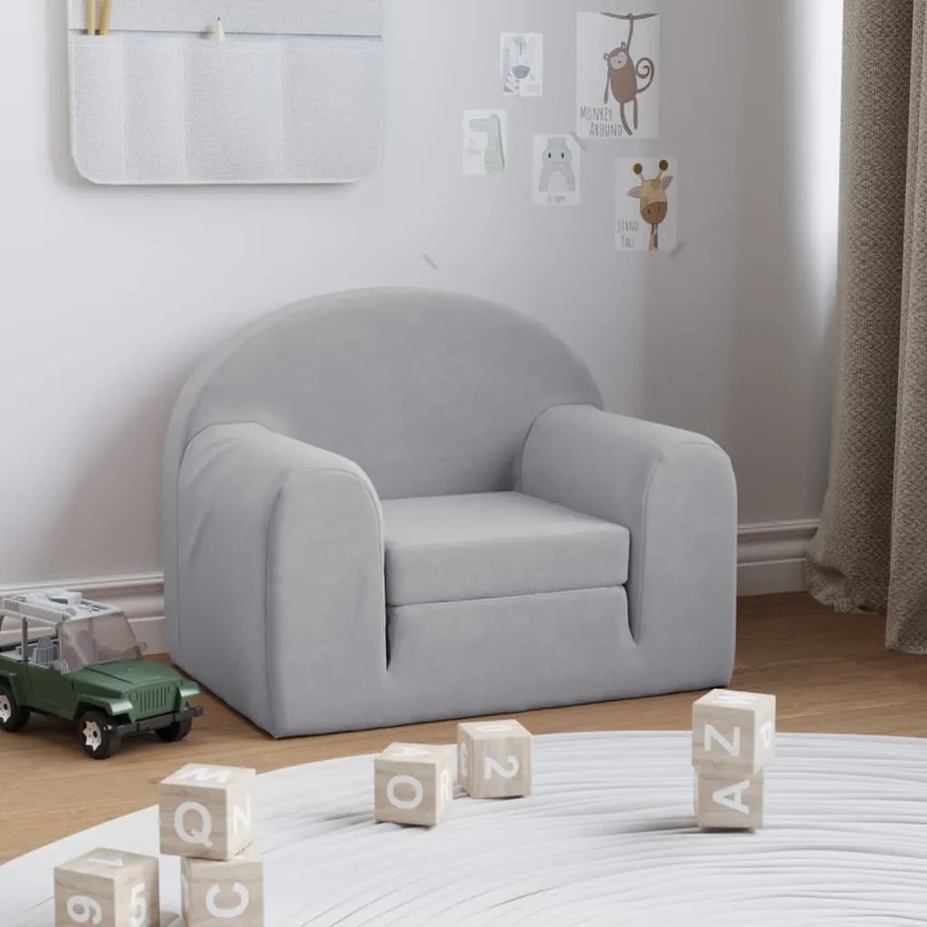 341798 vidaXL Sofá-cama infantil pelúcia macia cinzento-claro