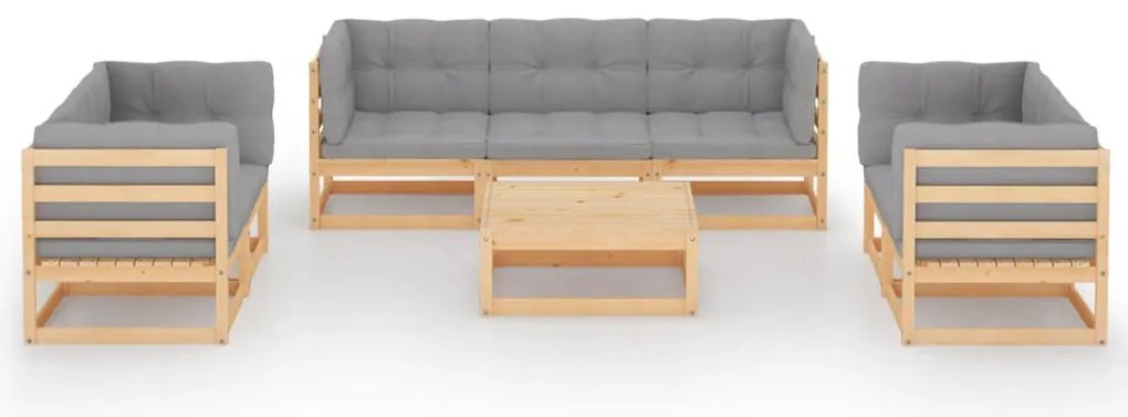 8 pcs conjunto lounge de jardim com almofadões pinho maciço