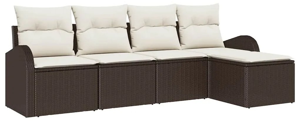 Conjunto de Sofá de Jardim 5 Peças com Almofadas Marrom em Rattan Sint