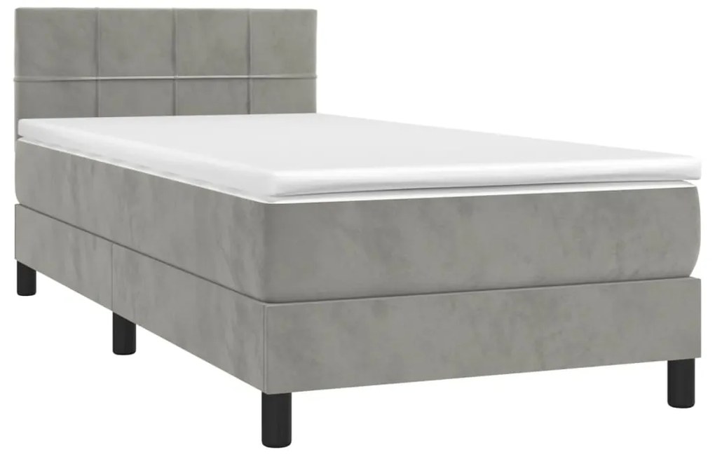 Cama box spring c/ colchão/LED 80x200 cm veludo cinzento-claro