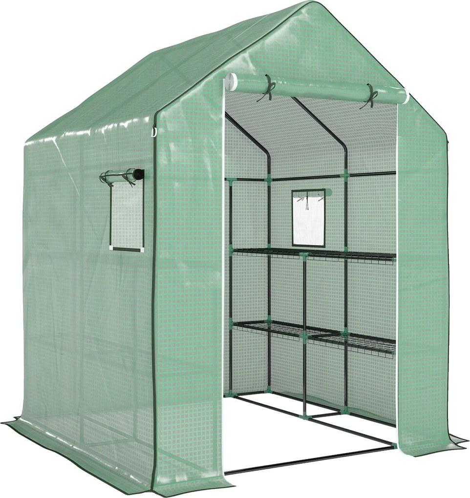 Outsunny Estufa de jardim com 1 porta, 1 janela, prateleiras de 3 níveis para Legumes Plantas Flores Toldo PE 140 x 143 x 190 cm | Aosom Portugal