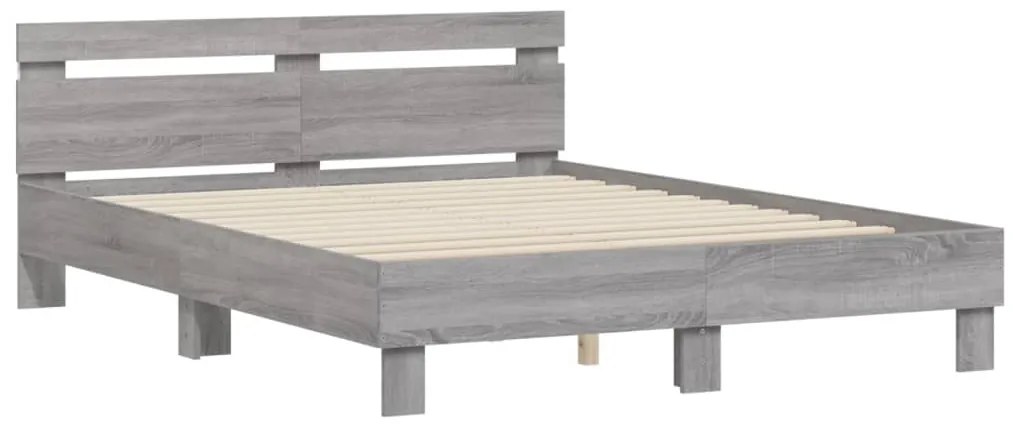 Estrutura cama c/ cabeceira/luzes LED 150x200cm cinzento sonoma