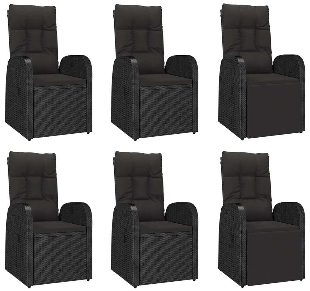 7 pcs conjunto de jantar p/ jardim c/ almofadões vime PE preto