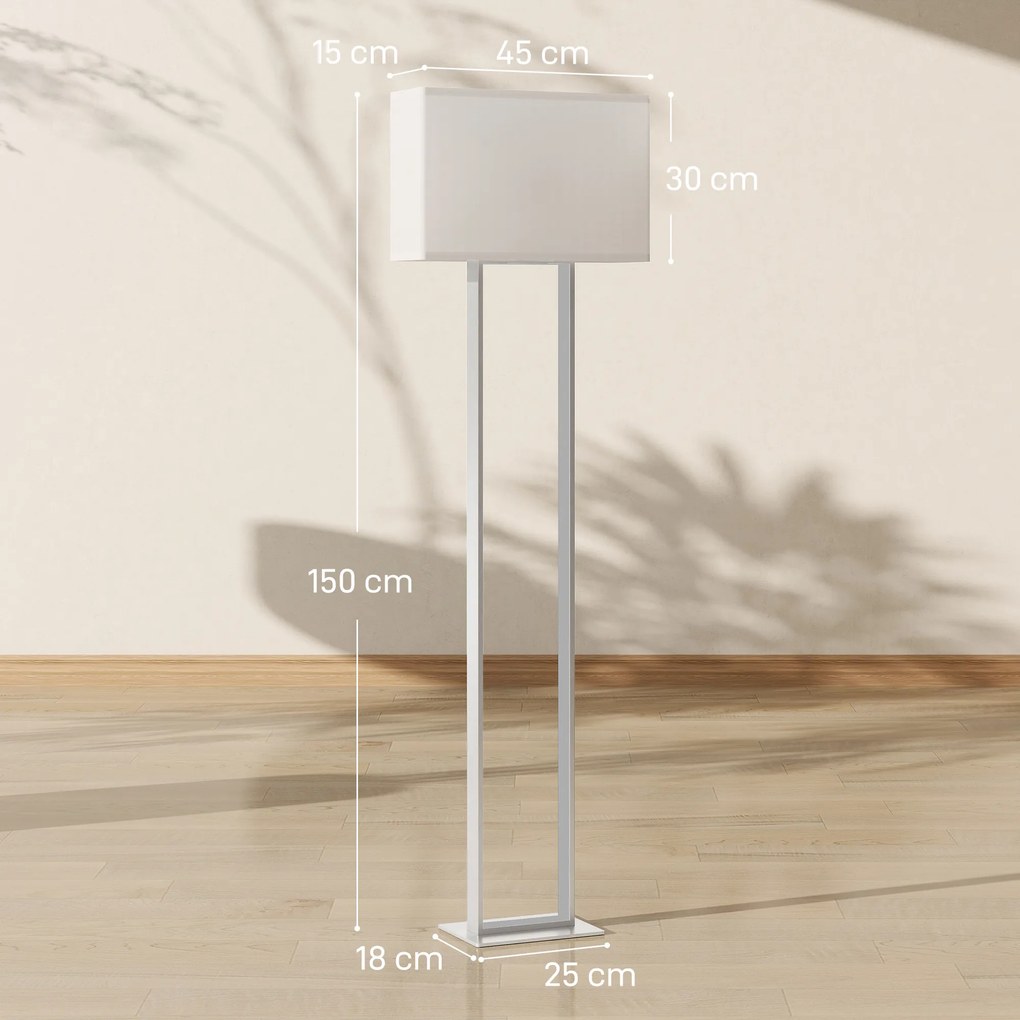 Candeeiro de Pé Moderno com Ecrã de Tecido Luz Noturna Interruptor de Pé e Base Metálica 45x15x150 cm Branco