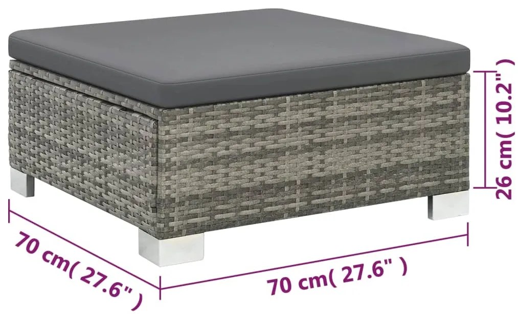 10 pcs conjunto lounge de jardim c/ almofadões vime PE cinzento