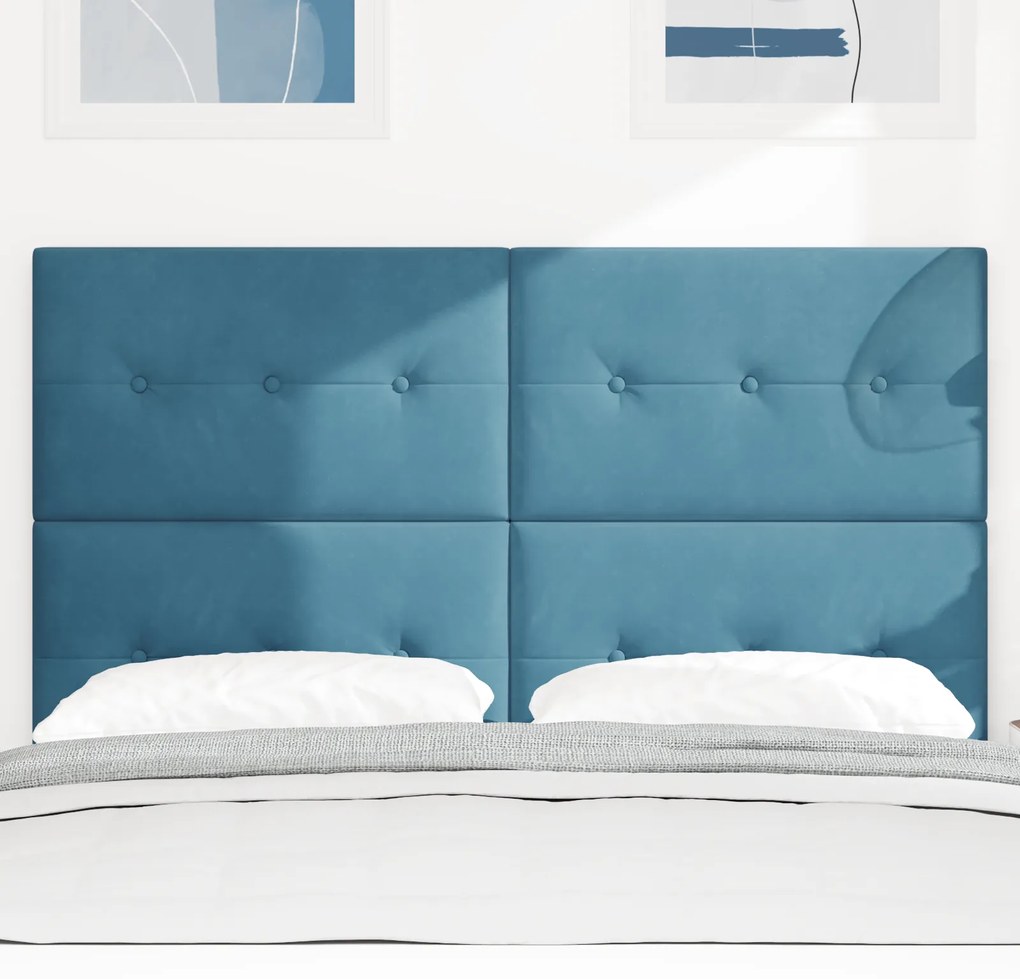 Cabeceira vidaXL com Botões Estofados Azul Escuro 140 cm Veludo