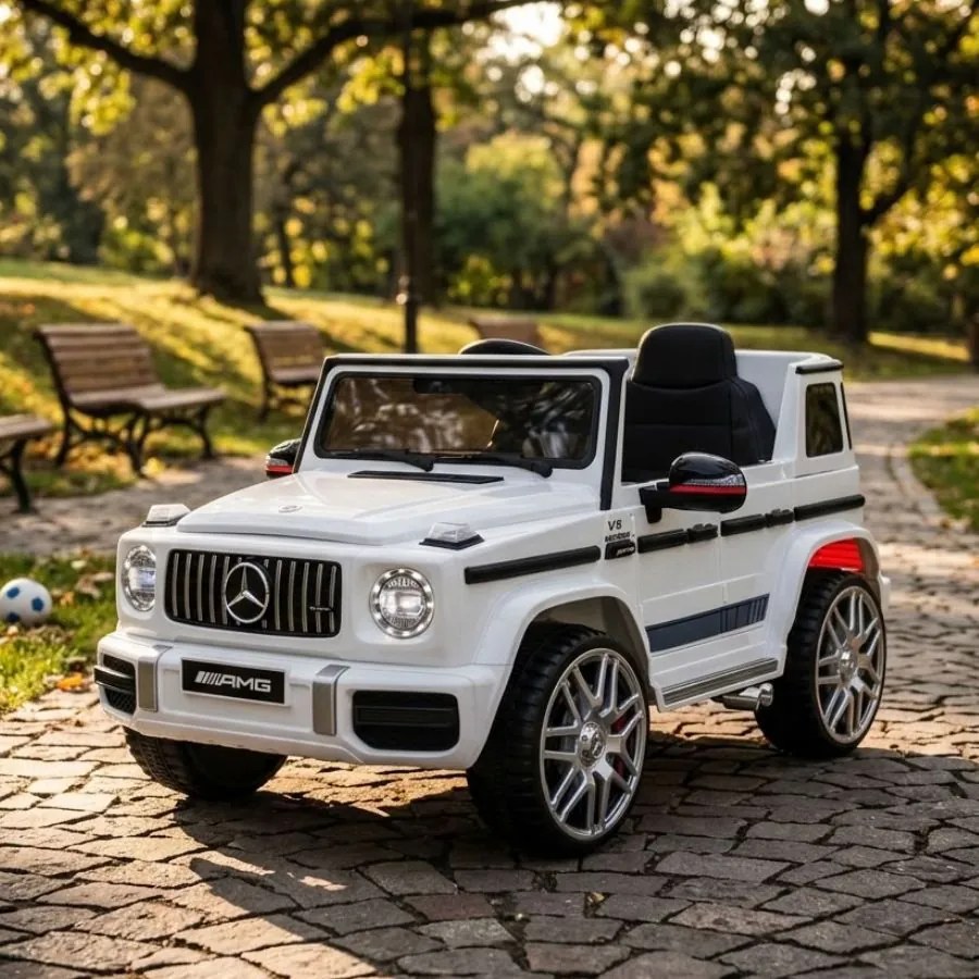 Carro elétrico para crianças até aos 5 anos Mercedes G63 AMG, 12V, bateria lítio, pneus de borracha, Controle remoto Branco