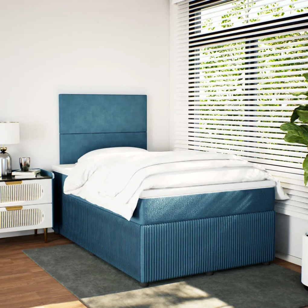 Cama boxspring com colchão 120x200 cm veludo azul