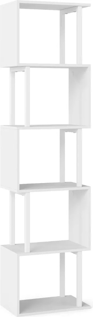 Estante de 5 prateleiras, geométrica em forma de S com estrutura metálica e sistema anti-tombamento 38 x 23 x 147 cm Branca