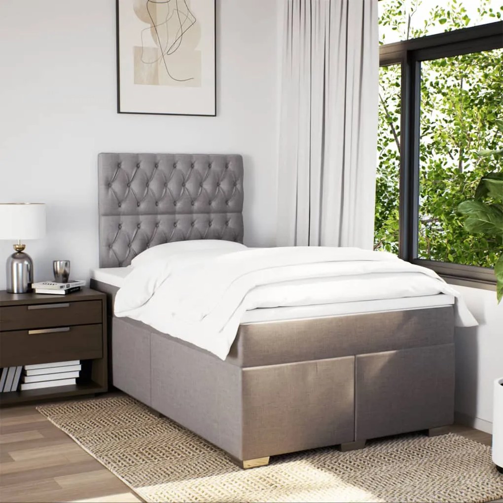 Cama boxspring c/ colchão 120x190cm tecido castanho-acinzentado