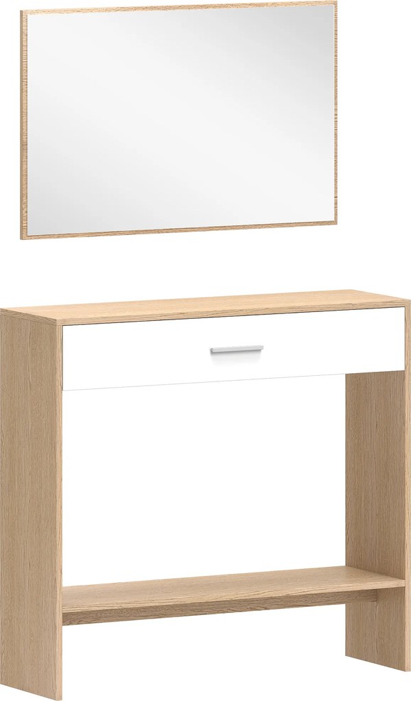 Mesa Consola de Entrada com Espelho, Gaveta e Prateleira para Corredor 91,5x27,9x85,5 cm Carvalho