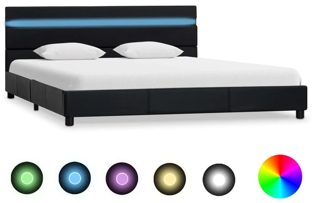 vidaXL Estrutura de cama com LED 140x200 cm couro artificial preto