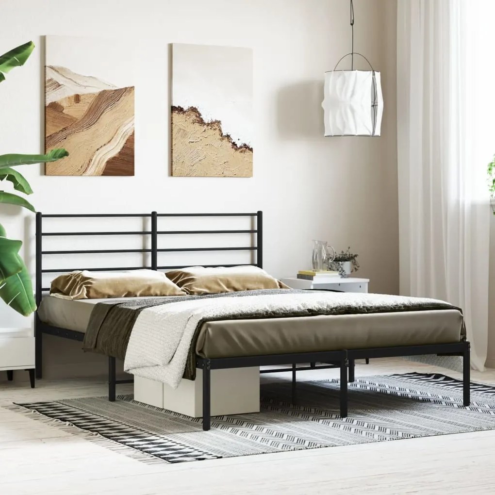 352319 vidaXL Estrutura de cama com cabeceira 140x190 cm metal preto