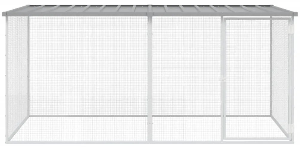 Galinheiro com teto 203x98x90 cm aço galvanizado cinza-claro