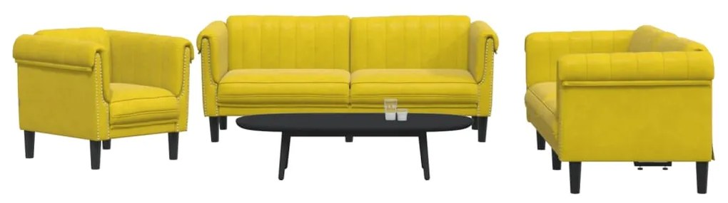 vidaXL 3 pcs conjunto de sofás veludo amarelo