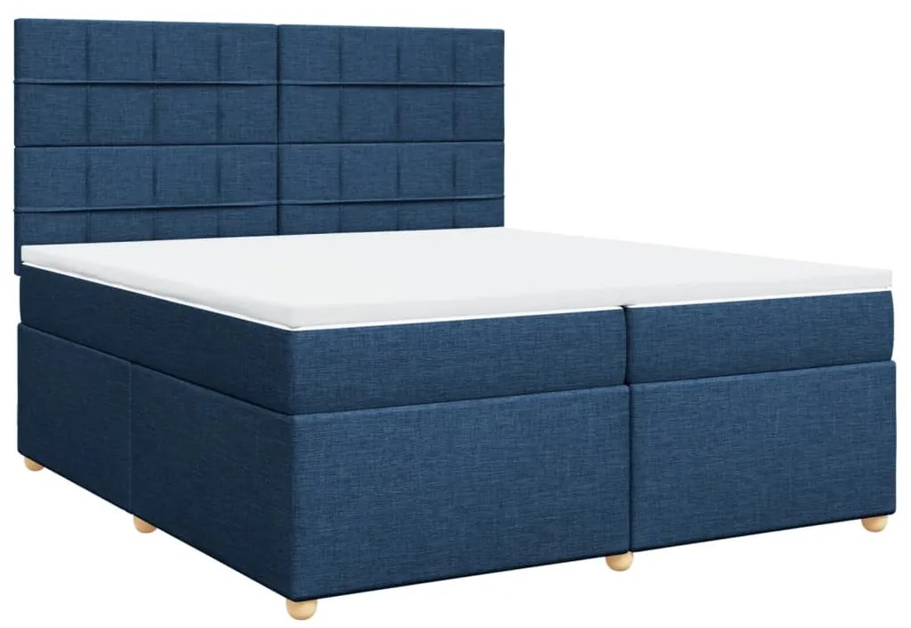 Cama com molas/colchão 200x200 cm tecido azul